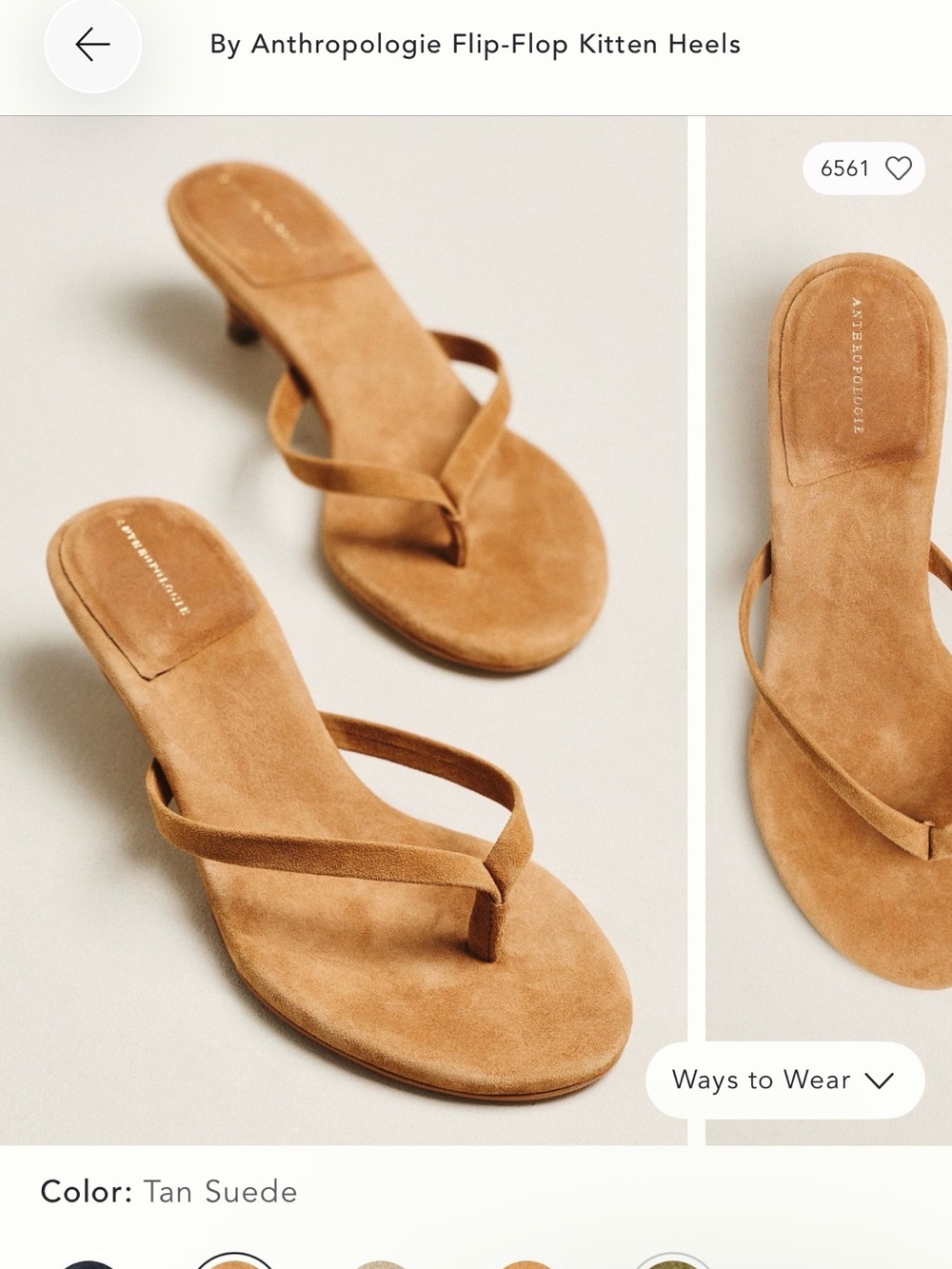 Anthropologie Tan Suede Flip-Flop Kitten Heels